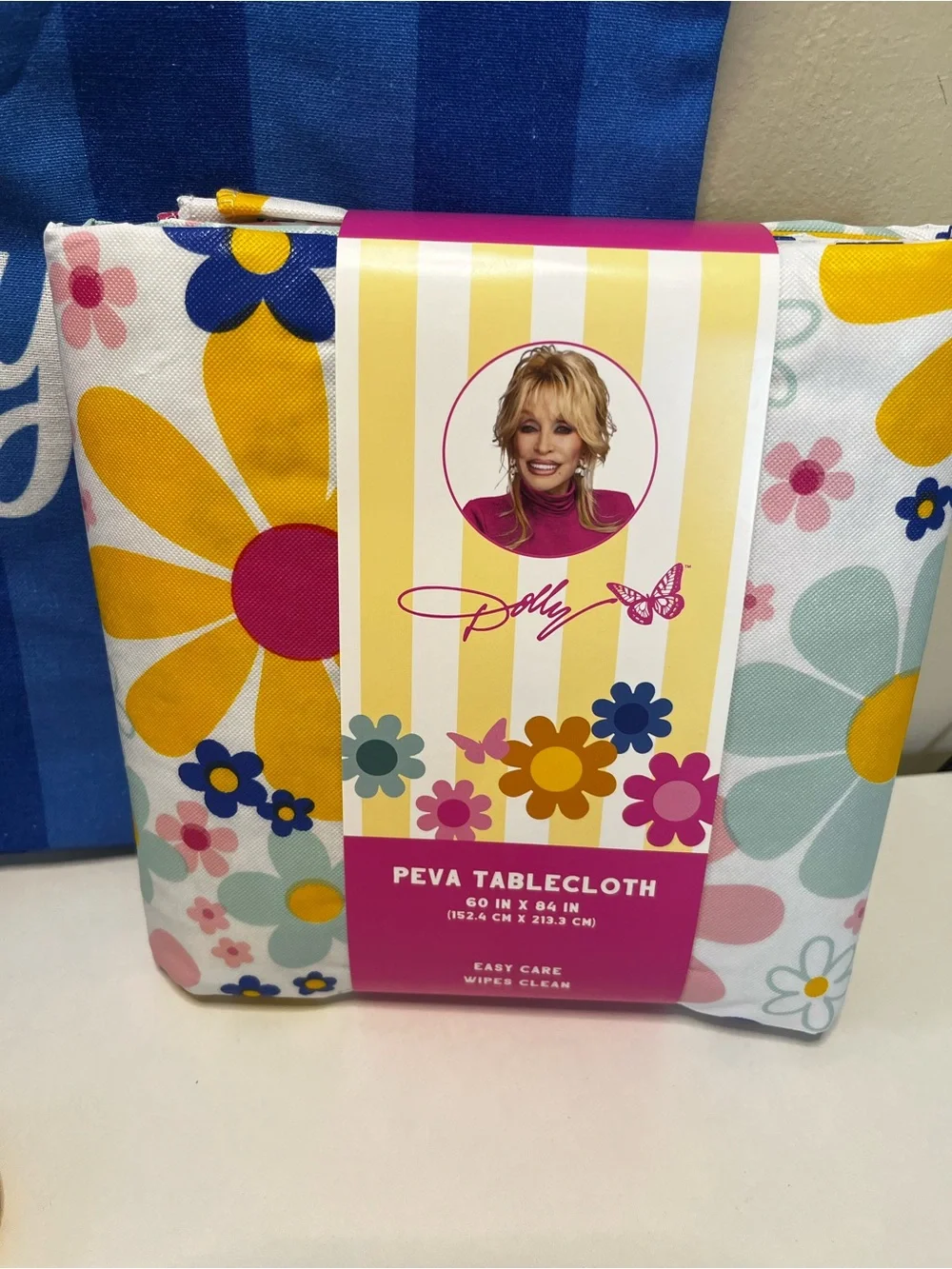 Dolly Parton What Would Dolly Do? Blue Stripe Tote Vinyl Tablecloth Pot Holders